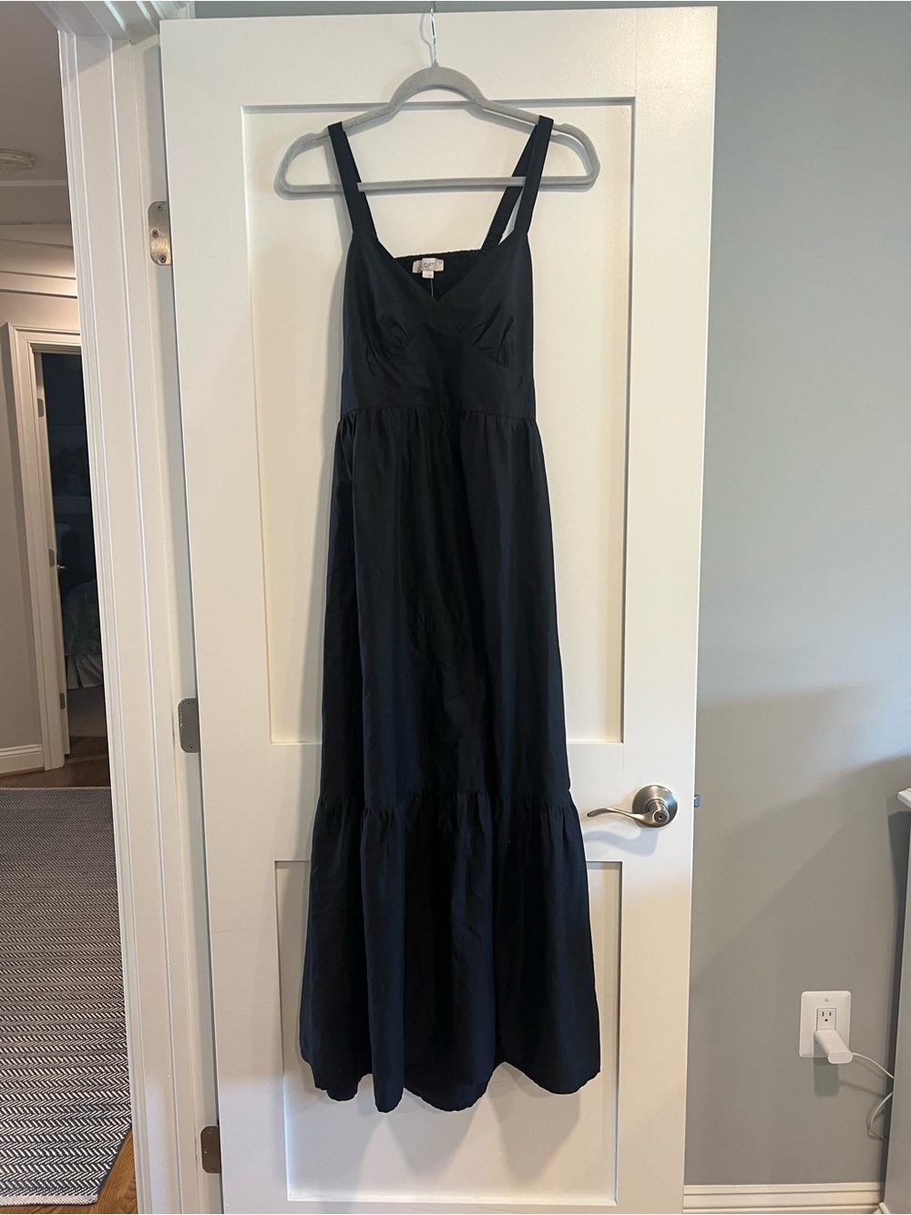 NWT LOFT size 4 Black Tiered Maxi Dress, cut out back